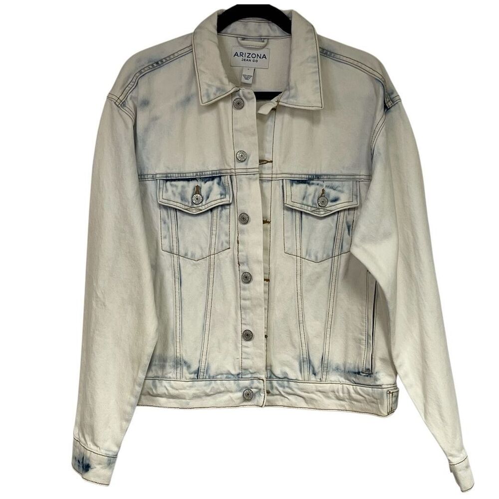NWT ARIZONA JEAN CO Jacket Men's Small White Blue Extreme Bleach Denim Cotton